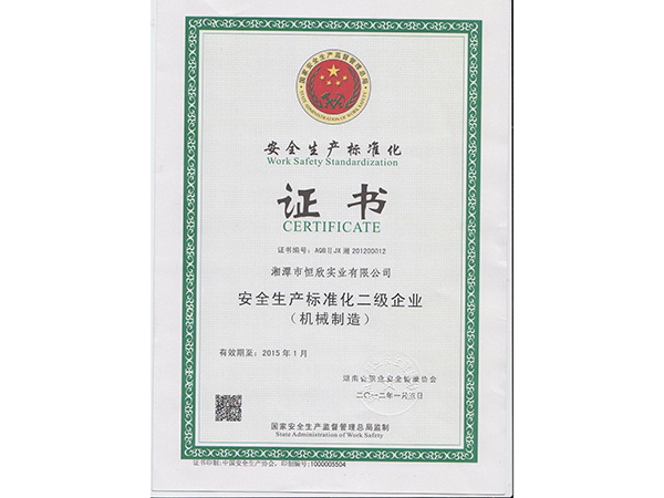 安全生產(chǎn)標(biāo)準(zhǔn)化二級(jí)企業(yè)證書(shū)